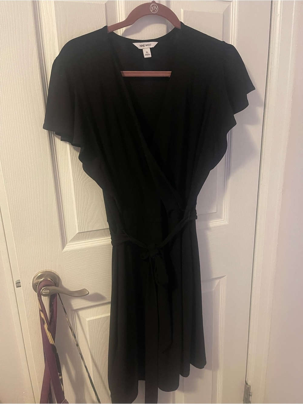 Nine West Black Faux Wrap-Style Flutter Sleeve Midi Dress XL